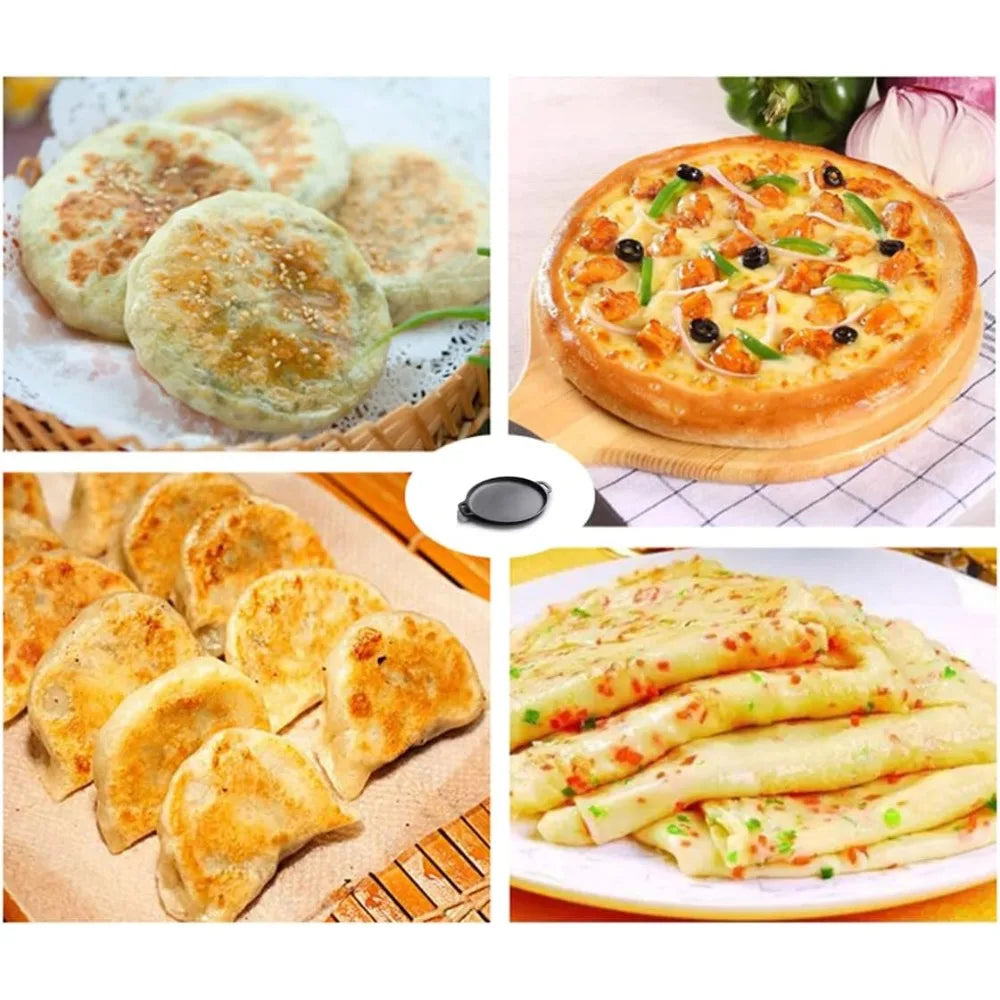 1 Piece Cast Iron Round Double Handle Frying Pan Grill Pancake Pizza Pan Kitchen Cooking Pan for Camping Pancakes and Pizza