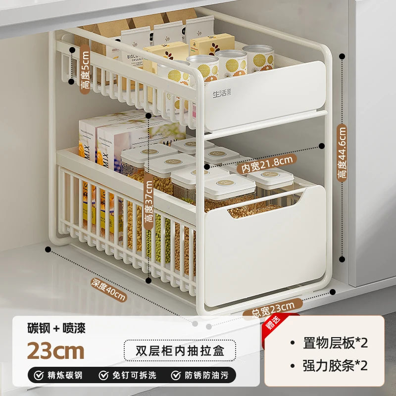 Kitchen Sink Storage Rack, Multi-Function Storage Organizer, Pot Cabinet Pull-Out Shelf, Adjustable Layer Organizer for Kitchen