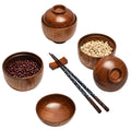 Wooden Bowl with Lid Rice Serving Bowl Food Container Tableware Food Utensil Small Wooden Bowls