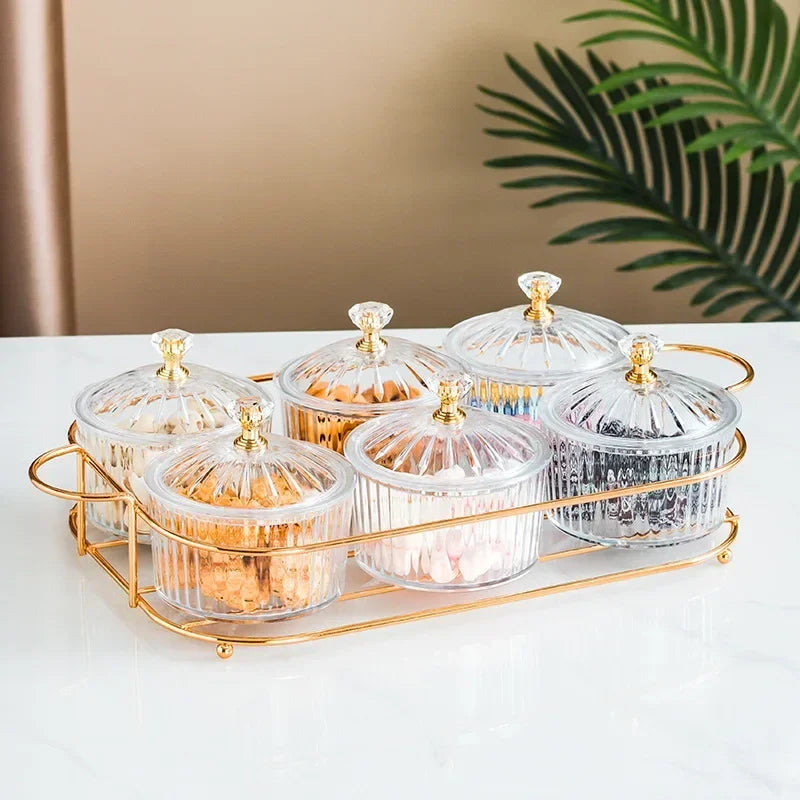 Serving Platter Glasses Bowl With Lid, Party Candy Nuts Salad Dishes, Plate Cake Food Kitchen Plate, Dessert Snacks