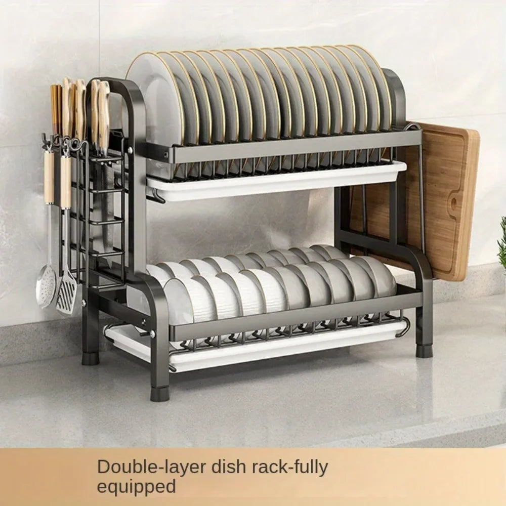 Dish Drying Rack Compact Kitchen Dish Rack Drainboard Set Large Rust-Proof Dish Drainer with Utensil Holder
