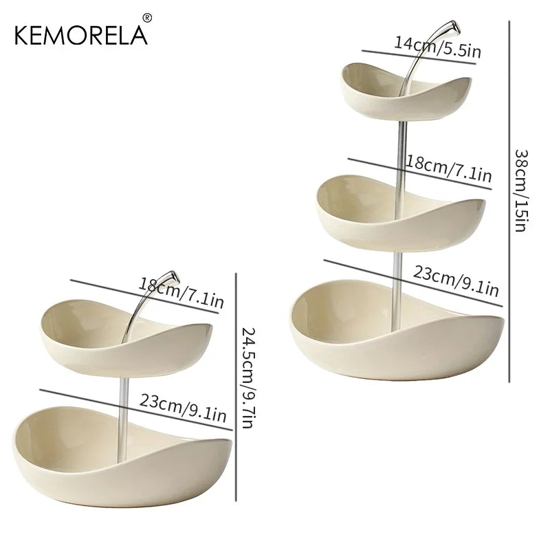 Double-Layer and Triple-Layer Ceramic Fruit Platter for home and Salon Use, Ideal for Coffee Tables, Snacks,Desserts and Display