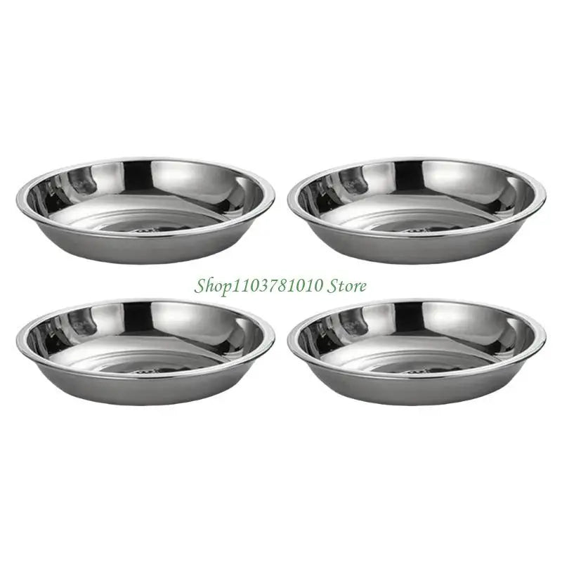 U55D 4Pcs Stainless Steels Serving Dishes Round Sauce Dipping Bowl Fruit Dessert Plate Serving Tray Flat Plate Dinnerware