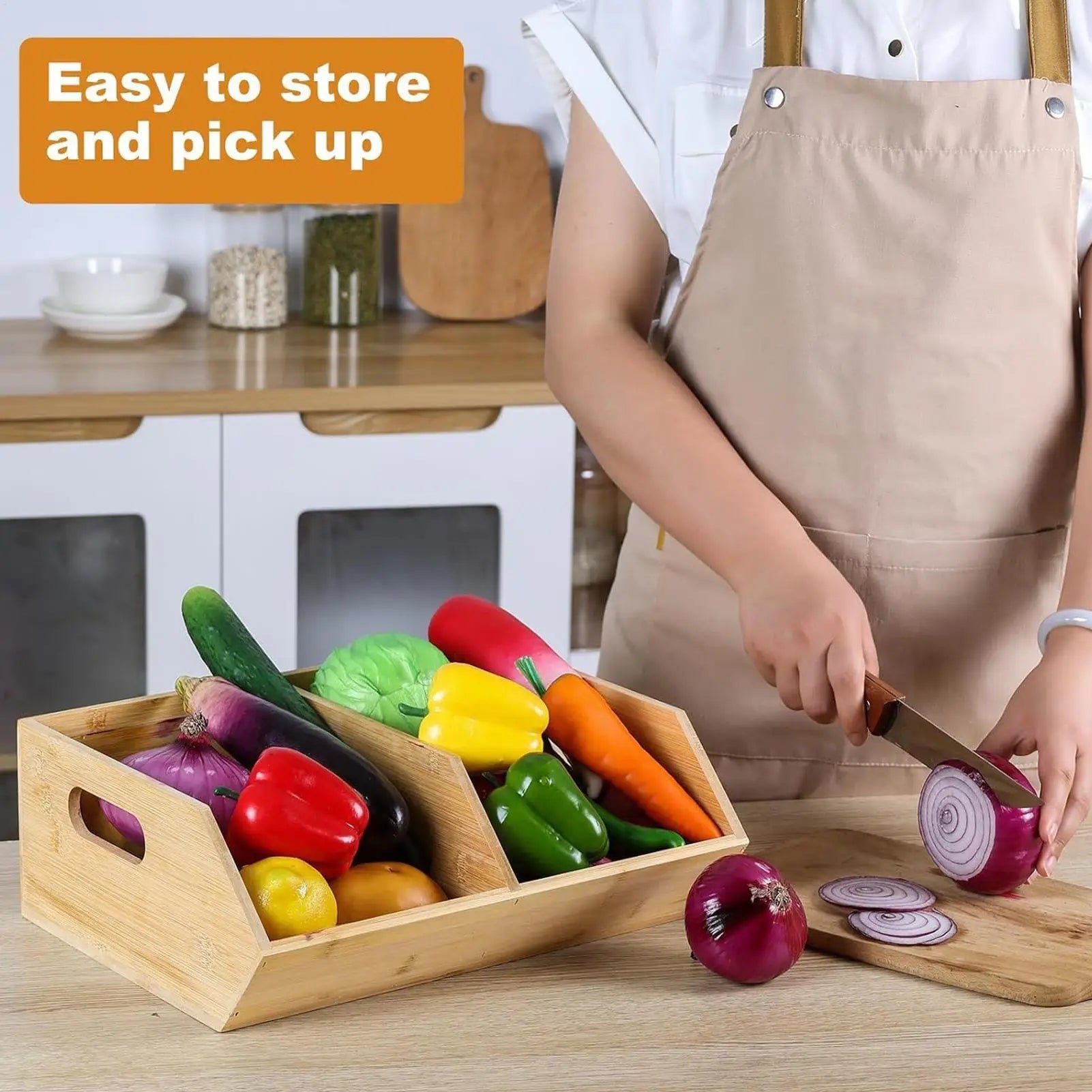 Pantry Organizer Stackable Wooden Container Storage Pantry Bins for Kitchen Bathroom Food Snack Potato Onion Home