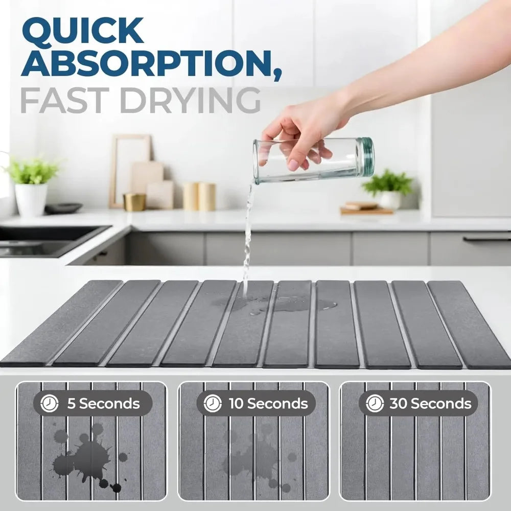 Dish Drying Mat Heat Resistant Mat Utensils Pots Bottles Draining Mat Counter Fast Dry Pad Easy to Store for Kitchen Bathroom