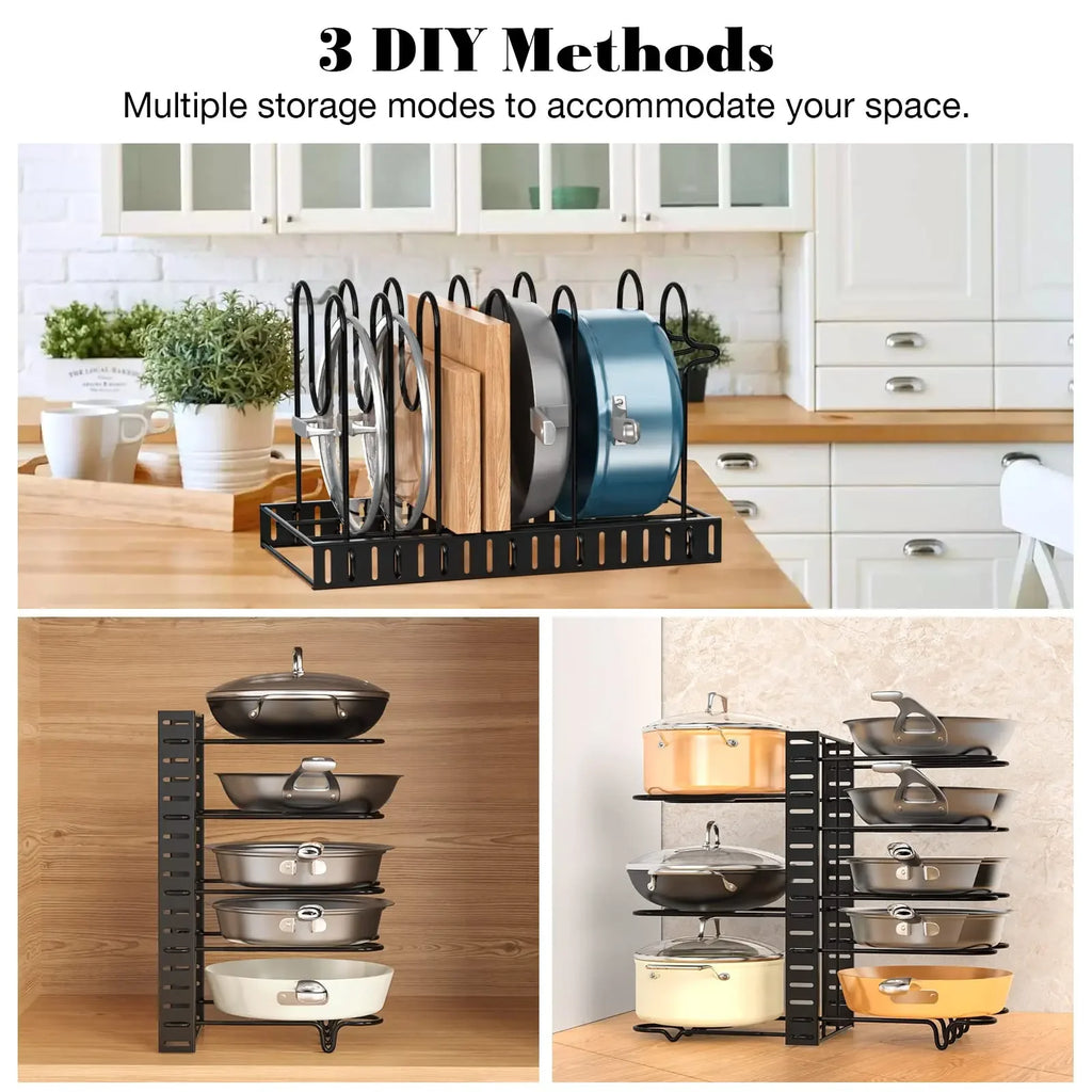 Pot Rack Organizer Under Cabinet,8 Tier Adjustable Pot Organizers Inside Cabinet,Pan Storage Organizer Rack for Storing Pots Pan