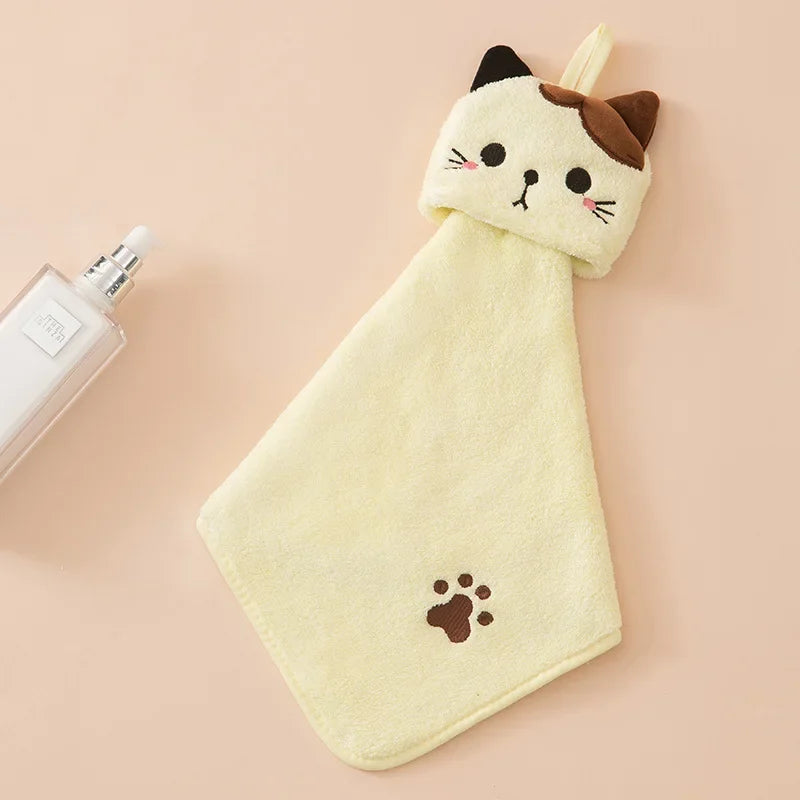 Cute Cat Kitchen Cleaning Towel Hanging Hand Towels Absorbent  Dishcloths Coral Velvet Soft Cleaning Cloth Rag