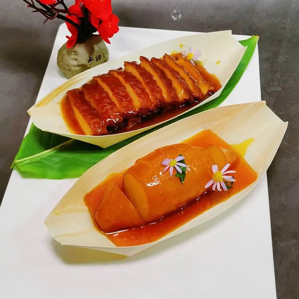 50PCS Multi-size Disposable Wooden Boat-shaped Plate Japanese Dish Food Serving Sushi Plate Boat-shape Tray Wood Serving Boats