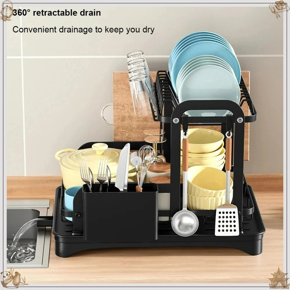 Sink Organizer 2 Tier Dish Drying Rack with Drip Tray Dish Drainer for Kitchen Plate Bowl Chopstick Cutting Board Storage Holder