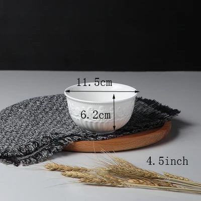 4/5/6inch, white embossed porcelain salad bowls, ceramic cooking food bowl, japanese rice bowl , kitchen food container, small