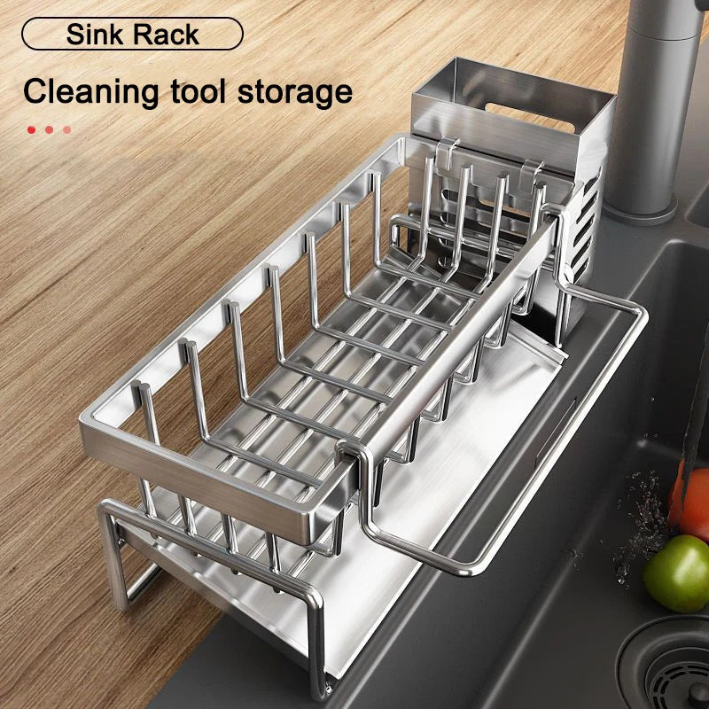 Sink Cleaning Tools Storage Rack Kitchen Multifunctional Stainless Steel Drain Rack for Sponge Cleanser Organizer Rag Hanger