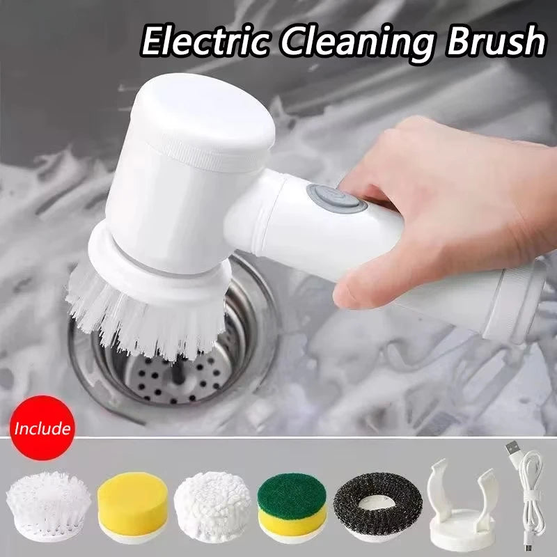Electric Spin Scrubber Bathroom Cleaning Brush with 5 Brush Heads 5 in 1 Cleaning Brush Kitchen Dishwashing Brush Gadgets