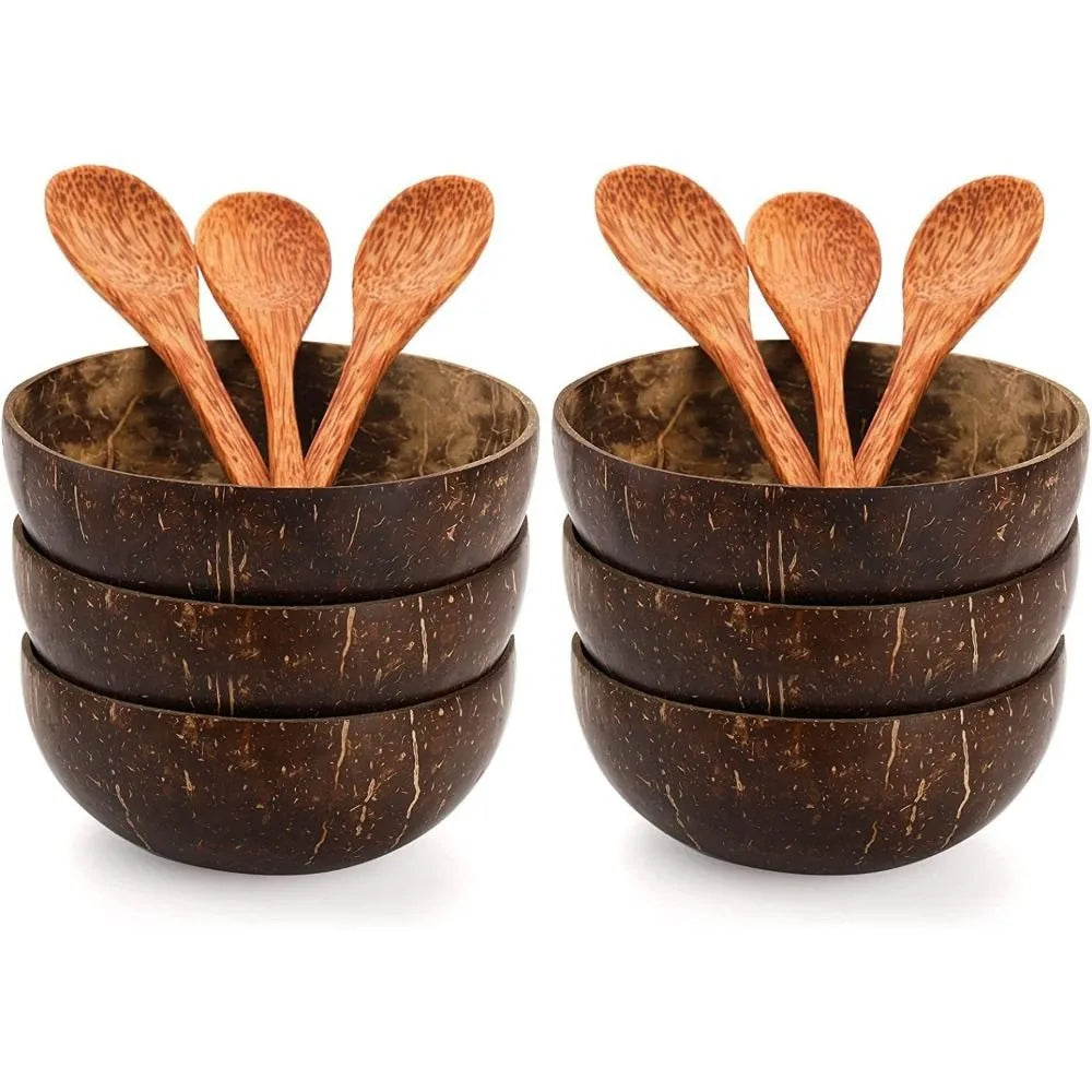 New Natural Coconut Bowls Reusable Wooden Salad Bowl Eating Tableware Coconut Shell Utensils Dessert