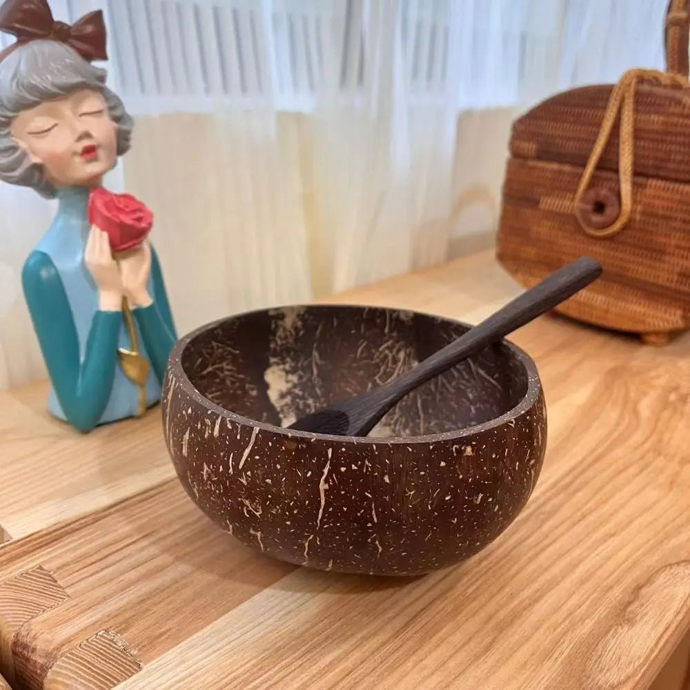 New Natural Coconut Bowls Reusable Wooden Salad Bowl Eating Tableware Coconut Shell Utensils Dessert