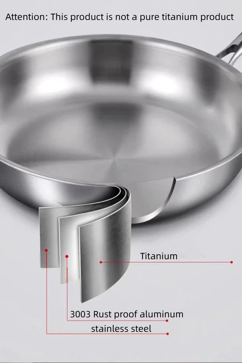 Titanium frying pan, flat-bottomed pan, non-stick pan without coating, household hammered-patterned pan, thick-cut steak pan