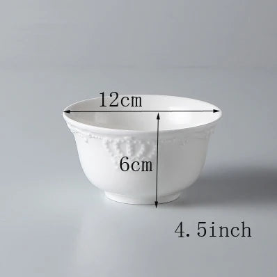 4/5/6inch, white embossed porcelain salad bowls, ceramic cooking food bowl, japanese rice bowl , kitchen food container, small