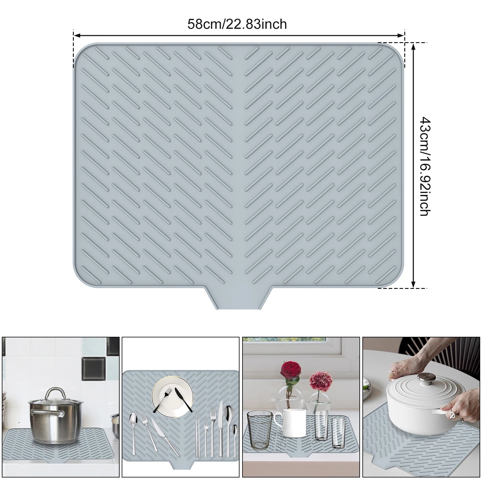 Dish Drying Mat Ultra Absorbent Silicone Drying Mats Non-Slip Fast Drying Draining Mat Heat Resistant Kitchen Dish Drying Pad