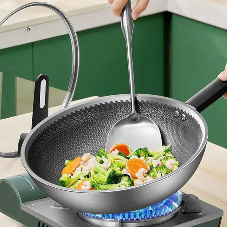 Stainless steel stir fry pan, non stick pan, household stir fry pan, flat bottomed pan, gas electric stove, universal pan