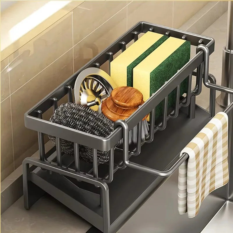 Sink Organizer Drainage Rack Space Saving Kitchen Storage Utensils Accessories Compact Tap Mounted Spice Shelf