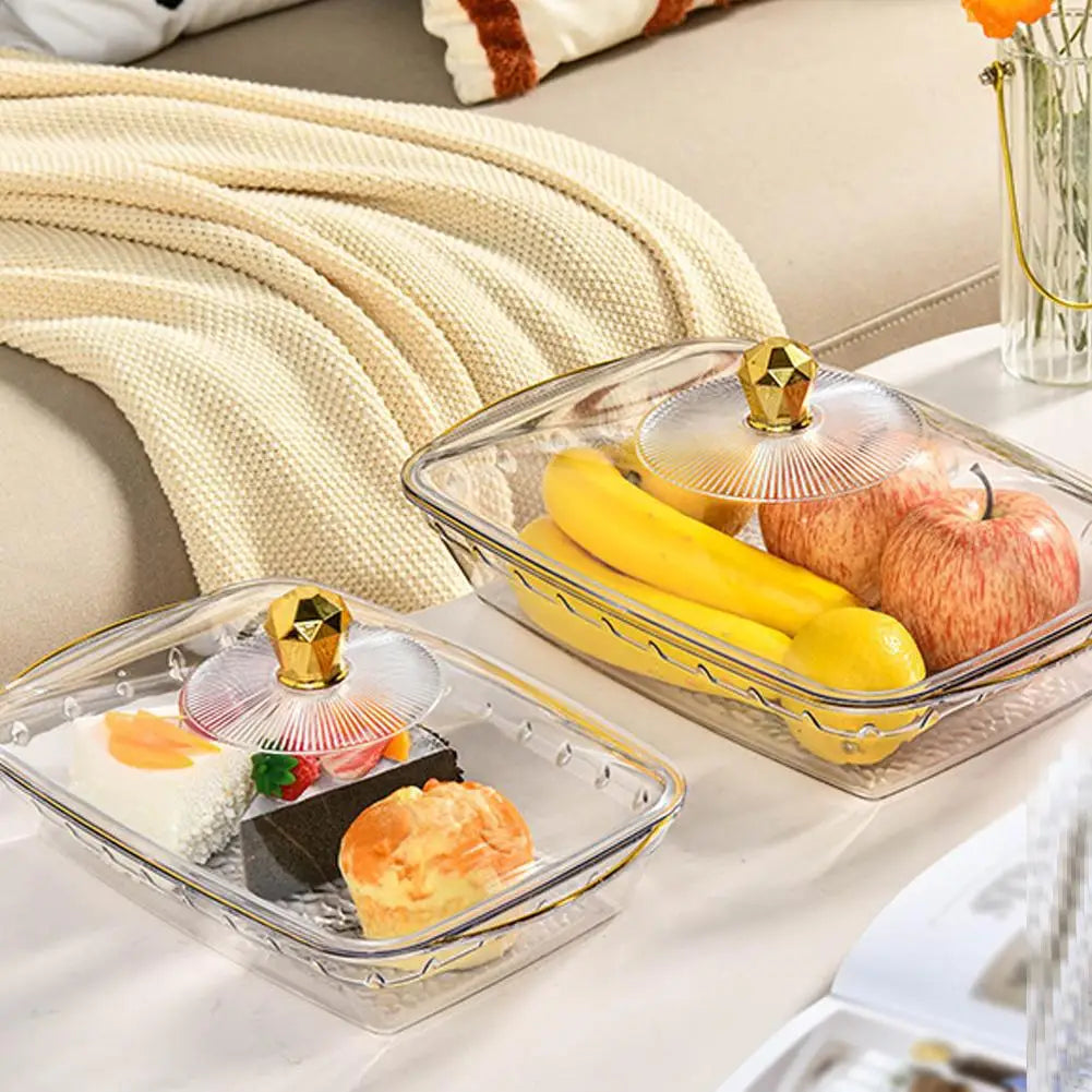 Plastic Dessert Plate Cake Fruit Platter Tray Fruit Tray with Clear Cover Cake Fruit Display Server Tray for Kitchen Birthday