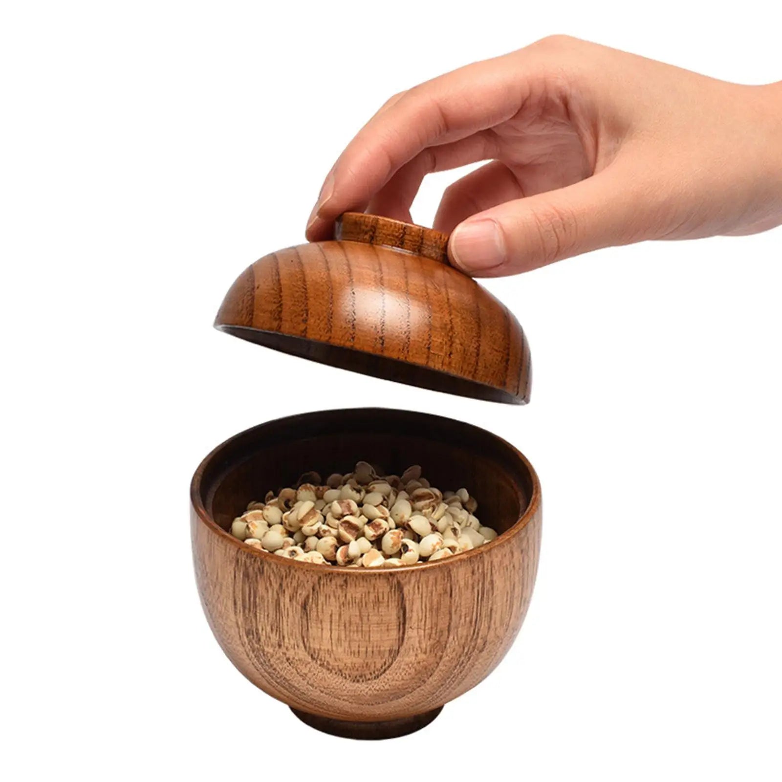 Wooden Bowl with Lid Rice Serving Bowl Food Container Tableware Food Utensil Small Wooden Bowls
