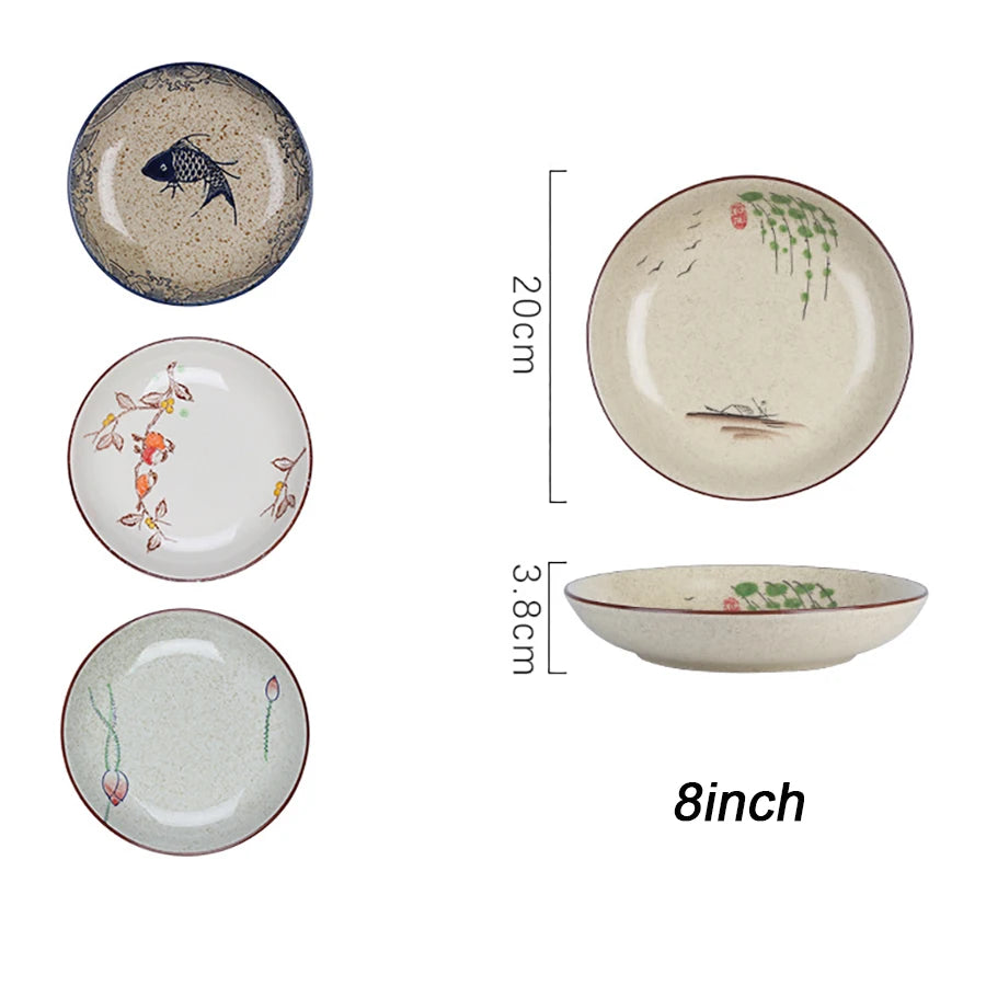 8inch Japanese Dessert Salad Dinner Plate Ceramics Pasta Cake Serving Dish Dipping Sauce Dishes Hand-painted Tableware