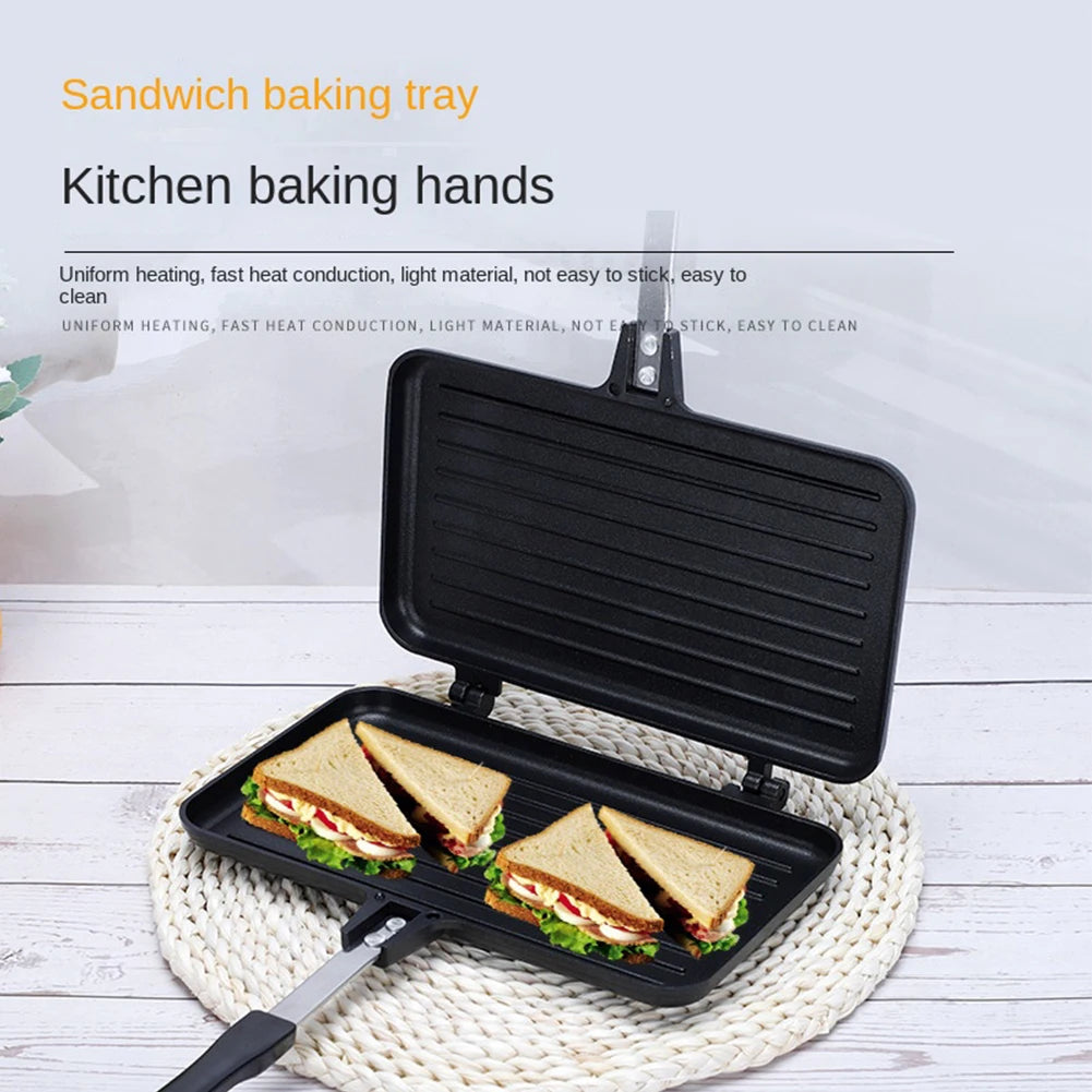 Double Side Bread Frying Pan Non Stick Barbecue Plate Sandwich Toaster Mold Heat-resistant Toastie Waffle Pancake Kitchen Tools