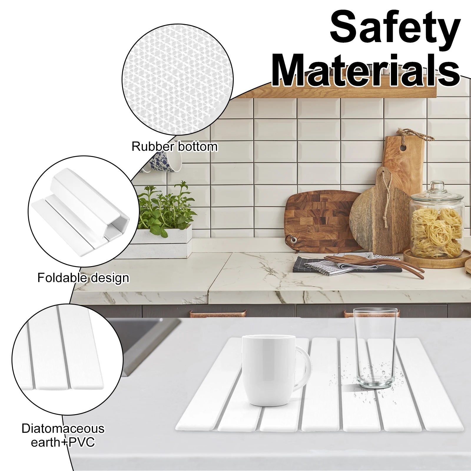 Stone Drying Mat Foldable Stone Dish Drying Mat Nonslip Stone Drying Pad Reusable Dish Drainer Mat Stone Kitchen Drying Mat