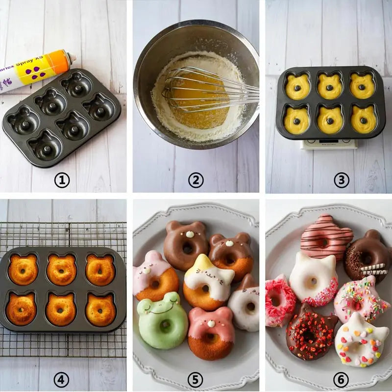 6 donuts non-stick donut pan 1 piece donut baking pan carbon steel donut mold cartoon panda donut baking pan bag