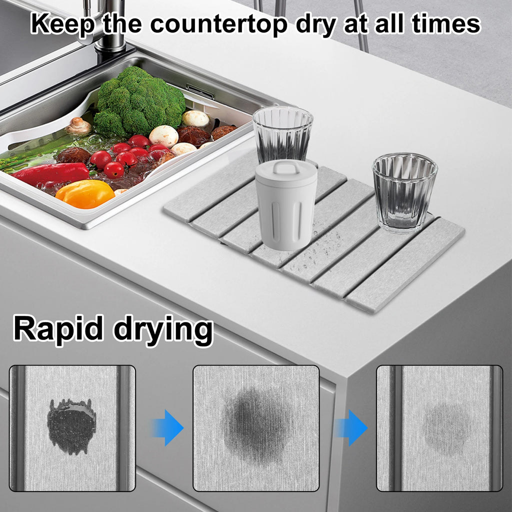 Stone Drying Mat Foldable Stone Dish Drying Mat Nonslip Stone Drying Pad Reusable Dish Drainer Mat Stone Kitchen Drying Mat