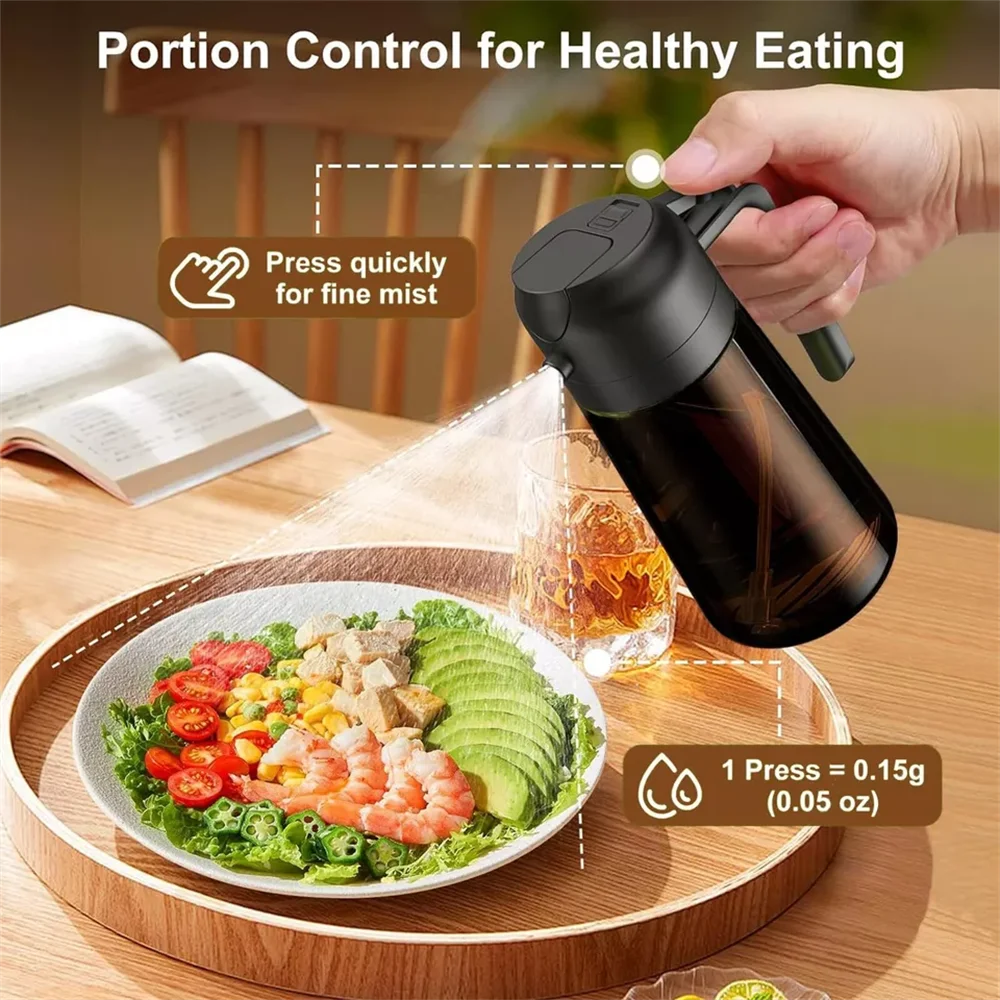 2-in-1 Glass Oil Dispenser & Sprayer - 16oz/470ml Leakproof Olive Oil Sprayer Bottle for Cooking, Air Fryer, BBQ, Baking, Salad