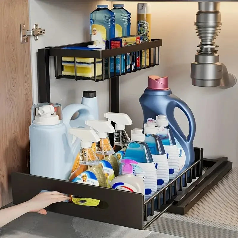Under Sink Organizer, Pull Out Cabinet Organizer 2 Tier Slide Out Sink Shelf Cabinet Storage Shelves, Under Sink Storage