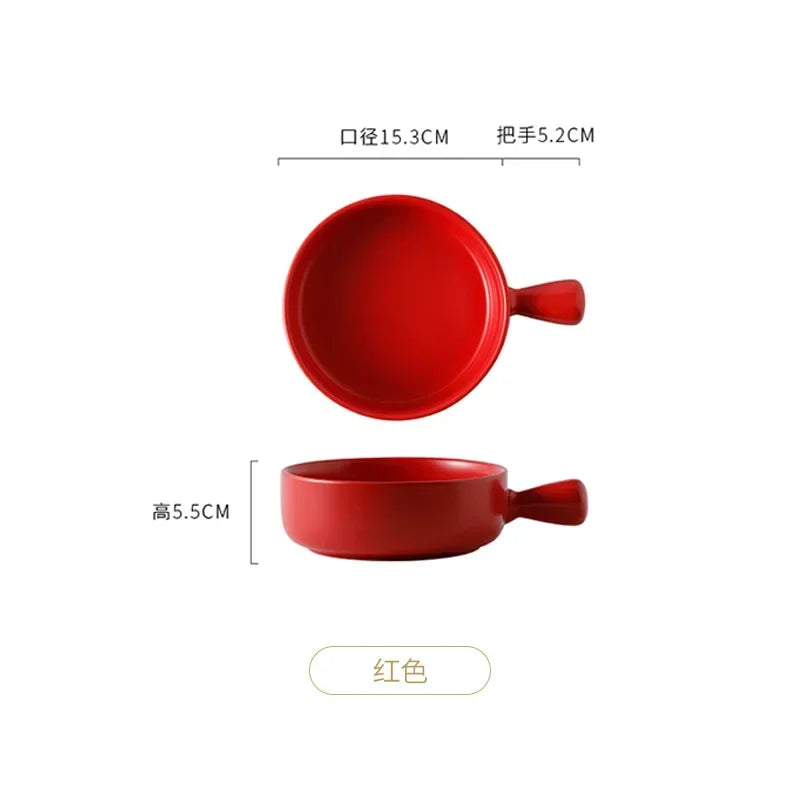 Salad Bowl with Handle, Solid Color, Breakfast Cereal Fruit Bowl, Dessert Soup Noodle Bowl, Microwave Oven