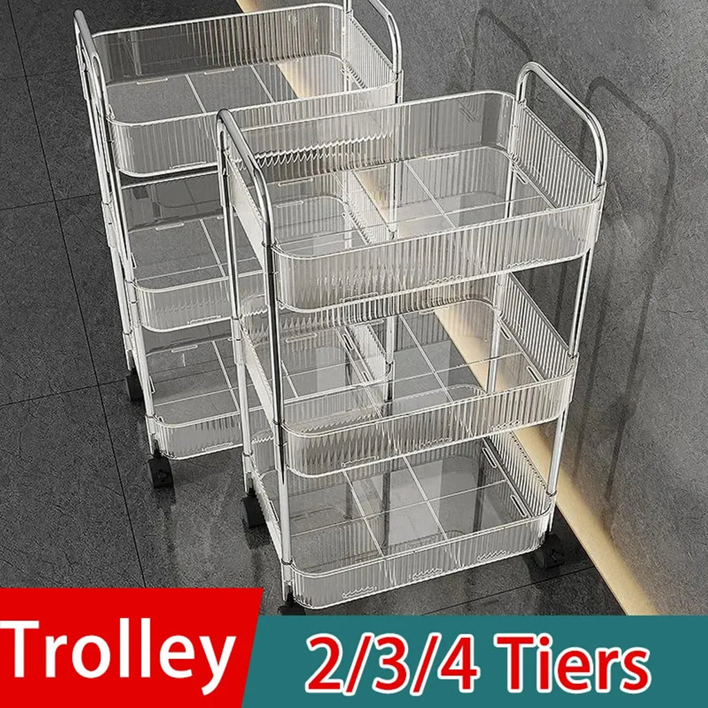 NEW Mobile Shelf with Wheel Multi-Layers Storage Rack Home Trolley for Snacks Cosmetic Sundries Organizer 3/4 Tiers Rolling Cart
