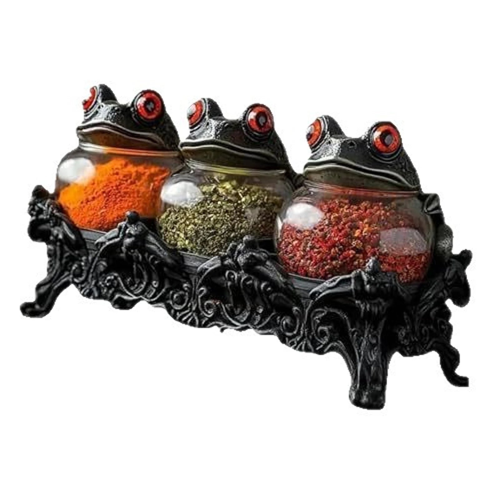 3Pcs Unique Vintage Witchy Frog Spice Jars Clear Glass Apothecary Seasoning Jars Frog Lids Spice Containers for Salt Pepper