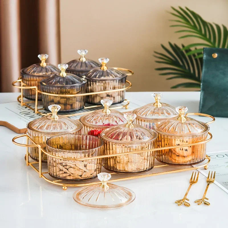 Serving Platter Glasses Bowl With Lid, Party Candy Nuts Salad Dishes, Plate Cake Food Kitchen Plate, Dessert Snacks