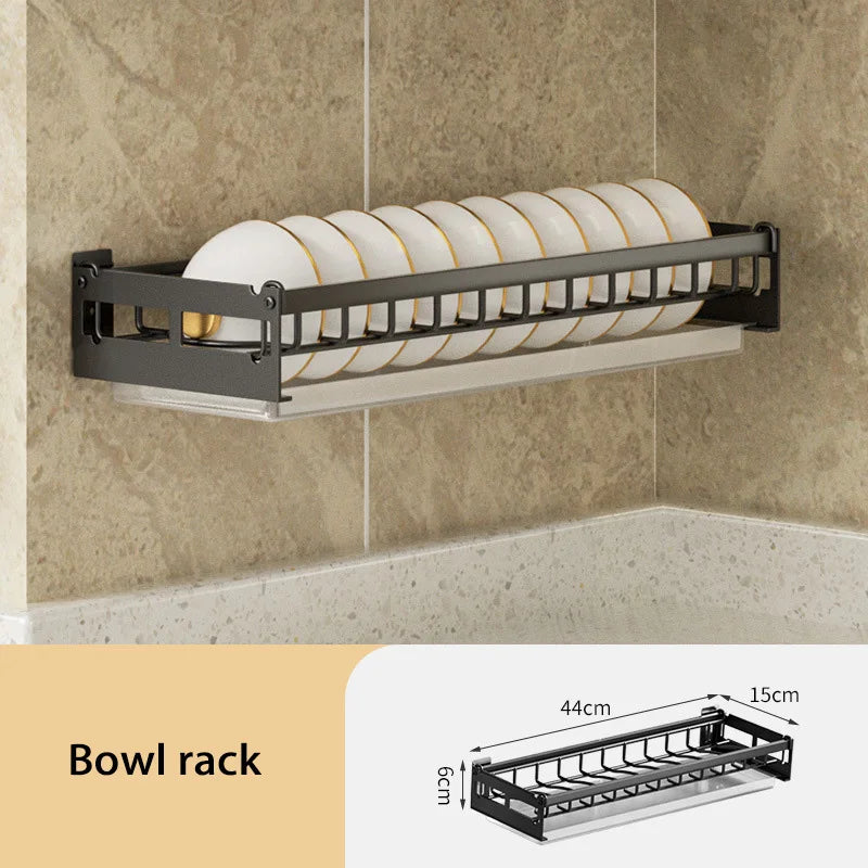 Dish Rack Wall Mounted Modern Kitchen Multifunctional Shelf Bowl Plate Drying Hanging Rack Chopsticks Fork Storage Shelves