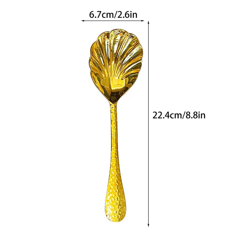 Shell-Shaped Serving Spoons Stainless Steel Vegetable Spoons Large Fan-Shaped Soup Spoons Suitable For Family Parties Restaurant