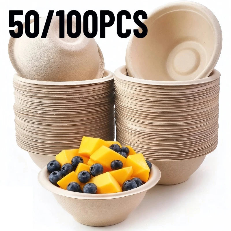 50/100PCS Brown Disposable Bowls Household Salad Bowls for Camping Tableware Kitchen Wedding Birthday Party Serving Use