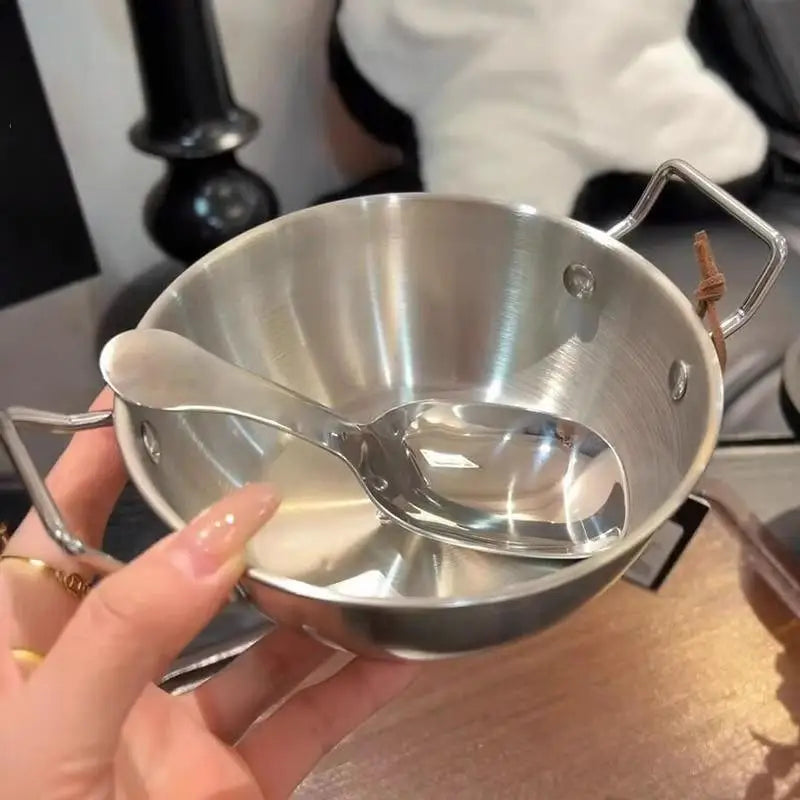 Superior Stainless Steel Food Serving Bowl; Handy Handle for Rice, Wine & Sauces