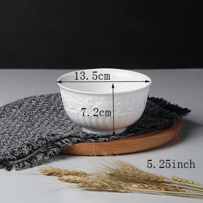 4/5/6inch, white embossed porcelain salad bowls, ceramic cooking food bowl, japanese rice bowl , kitchen food container, small