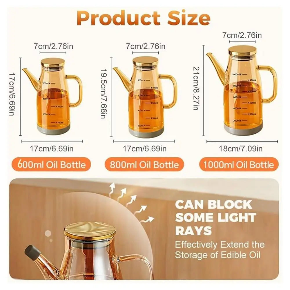 New 600/800/1000ML Oil Dispenser Bottle Food-grade Leak-Proof Glass Oil Pot Household Oil Storage Container Seasoning Bottle
