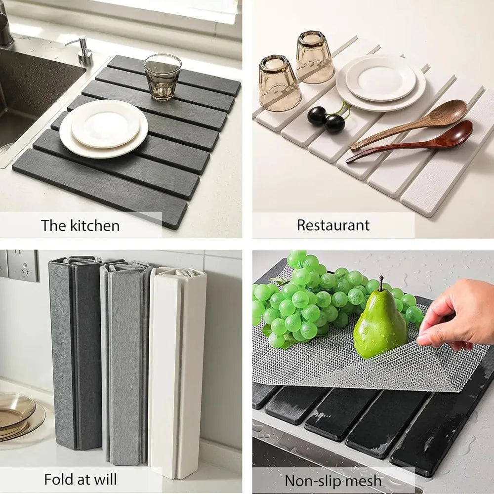 Dish Drying Mat Heat Resistant Mat Utensils Pots Bottles Draining Mat Counter Fast Dry Pad Easy to Store for Kitchen Bathroom