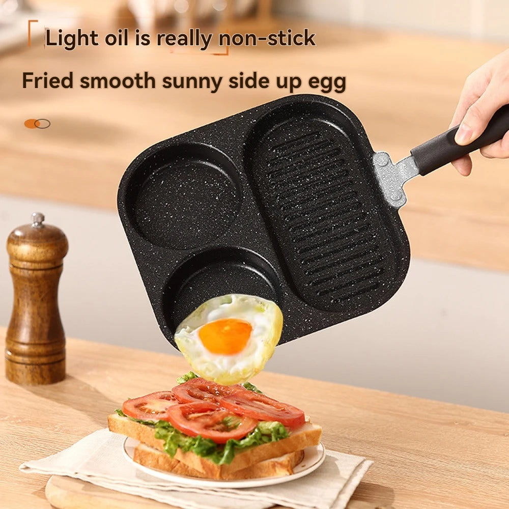Three in one breakfast extra thick frying pan, home fried egg flat bottomed pan, steak, egg burger, non stick pan artifact