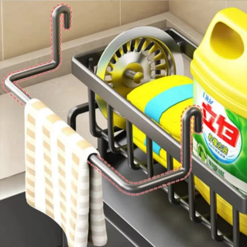 Sink Organizer Drainage Rack Space Saving Kitchen Storage Utensils Accessories Compact Tap Mounted Spice Shelf