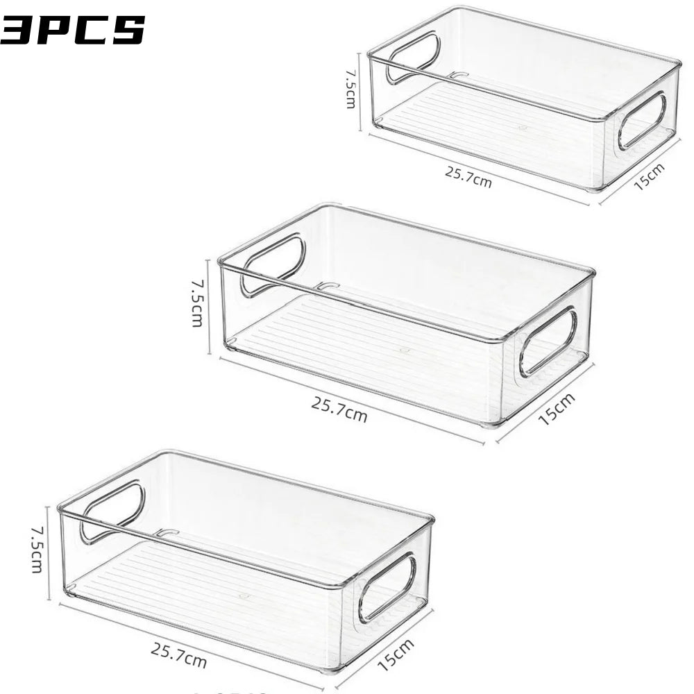 1/2/3Pcs Clear Pantry Storage Bins with Handles ，Stackable Refrigerator Organizer， Organizer Bins for Cabinets or Fridge