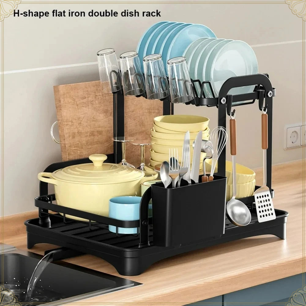 Sink Organizer 2 Tier Dish Drying Rack with Drip Tray Dish Drainer for Kitchen Plate Bowl Chopstick Cutting Board Storage Holder