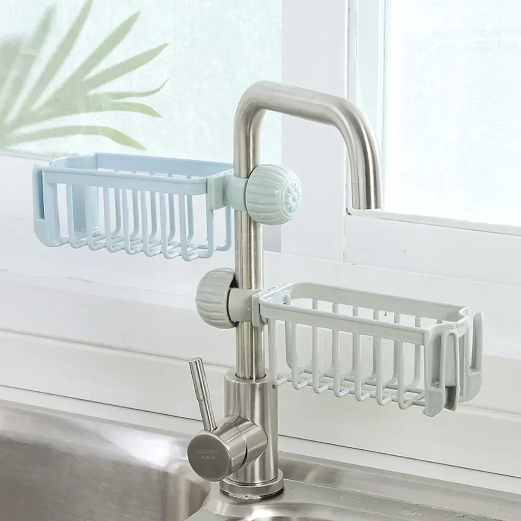 Sink Faucet Storage Organizer, Sponge, Soap, Cloth, Drain Rack Holder Shelf for Kitchen Cuisine Arrangement