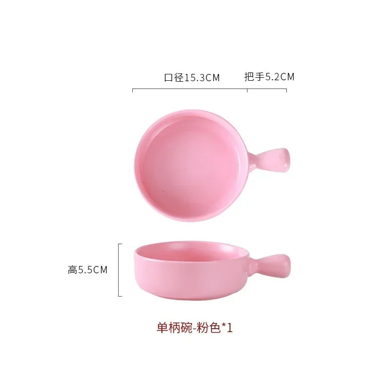 Salad Bowl with Handle, Solid Color, Breakfast Cereal Fruit Bowl, Dessert Soup Noodle Bowl, Microwave Oven