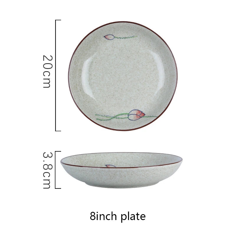 8inch Japanese Dessert Salad Dinner Plate Ceramics Pasta Cake Serving Dish Dipping Sauce Dishes Hand-painted Tableware